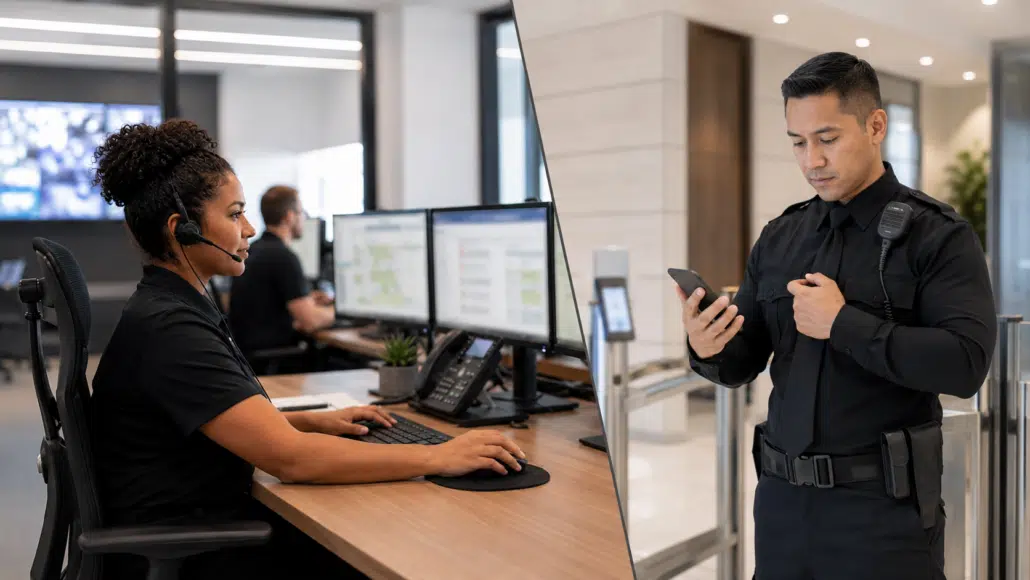 Security dispatcher coordinating with a field officer through mobile dispatch updates