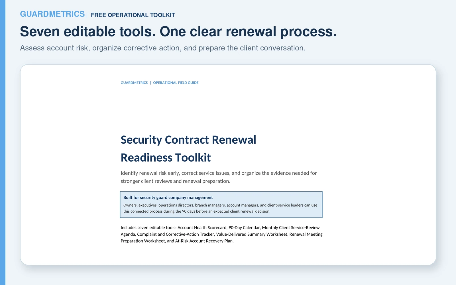Security Contract Renewal Readiness Toolkit overview